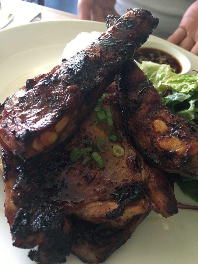 ランチは赤いバスに乗ってプロアへ。<br />コンビニエンス大阪さんに予約してもらいました。<br />ちょっと待ってる人もいましたが予約のおかげですんなり着席。<br />大阪さん経由の予約でアイスティーがサービス、子供には蓋つきカップに水を出してくれました。<br /><br />これ、絶対食べたかったトリオBBQ！<br />美味しーい！フィナデニソースをつけるとさっぱり味になってまた食が進みます。