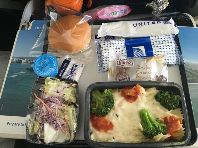 機内食その1。<br />ホワイトソースのパスタ。<br />普通に美味しかった気がする。