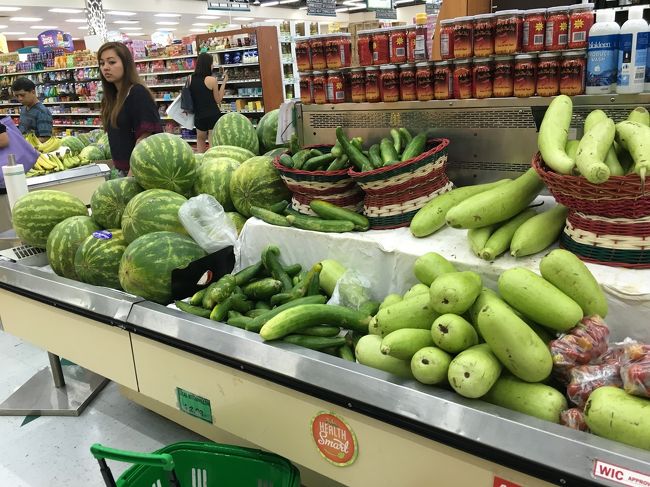 一通り回った後はお隣ペイレスを物色。<br />きゅうりもすいかも大きい！