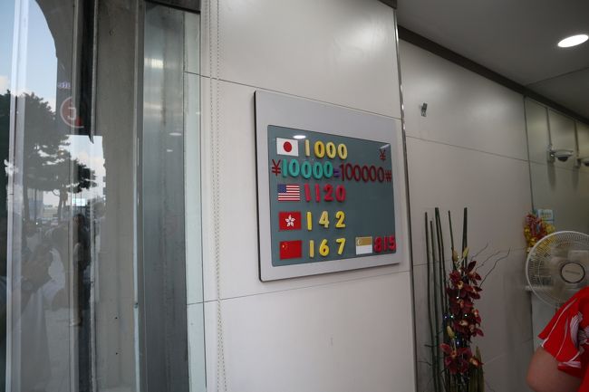 一番近い両替所で両替しました。１万円が10万ウォンでした。