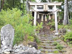 遊歩道の入口にある神社。
お賽銭箱に足長蜂みたいなのがわんさかいて、拝むだけで勘弁させていただきました。