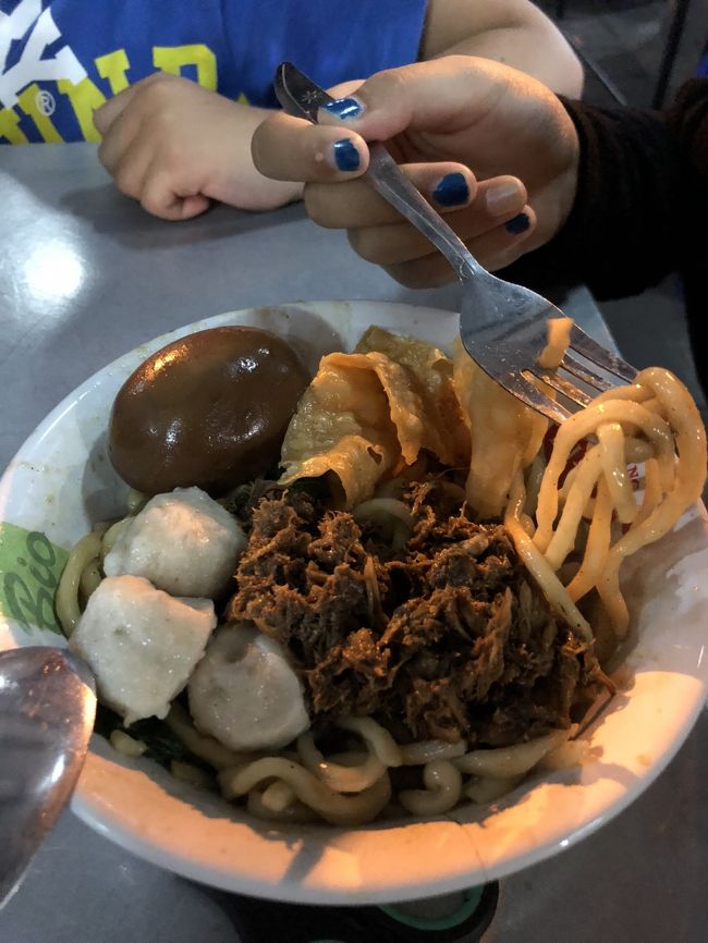 ミー・アヤム。バソと煮卵入り。<br />アヤムが若干甘い味付けなのがちょっと私好みではありませんが、<br />そのほかはすごく美味しかったです。生麺が最高にうまい。<br />