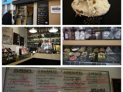 なぜここに来たかというとLe Grecheというジェラート屋さんに行くため。
元旦だから開いているかどうか不安だったけど開いてた！
ここのジェラートは素材の味がしっかりして美味しいと書いてあったので食べてみたかった。
手書きのメニューは英語なので助かる。
悩みに悩んだ末にクッキー&クリームとモンブランのジェラートをチョイス。
4ユーロ。
店内にちょっとだけイートインスペースがあったのでそこで座っていただく。
モンブランはめっちゃ栗の味がしてクッキー&クリームはクッキーがかなりがっつり入っていて美味しい！
食べてるとお店に来たおっちゃんにパーティーに誘われた。
新年のパーティー？行かないけどね。