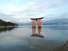 大鳥居。
潮が満ち始めていて、目の前まで行けなかった…。
干潮は4時半頃でした、もっと早くに行くべきでしたね。