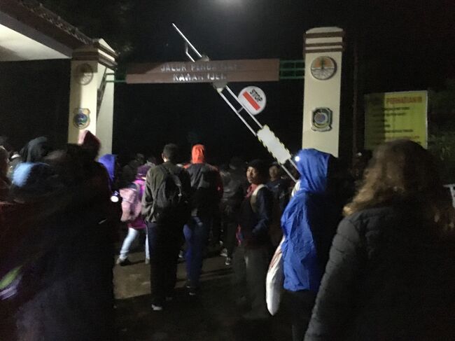 2時前、イジェン火山の登山口に到着。<br />ここで山岳ガイドさんと会う。<br />ガイドさんはバリ島へ渡るグループ、私を含む13名の面倒を見ると言う。<br />２じ、登山開始。<br />夜中にもかかわらず皆さん元気。<br />真っ暗な山道をすたすたと歩いていく。結構急な山道よ。<br />みるみるうちに私は取り残されていく。<br /><br />この山岳ガイドさん親切で、いろいろ励ましてくれて、急勾配は手まで引っ張ってくれていたんだ。<br />3時過ぎくらいだったかな。<br />休憩所に到着。ここに座っていったん休憩しましょう、となった。<br />バリ島へ向かう仲間も先に到着して、休んでいた。<br />その仲間から声が上がった。<br />「ガスマスクは？」<br />そう、このイジェン火山。硫化水素が噴き出るからガスマスクが必要なんだ。<br />山岳ガイドさんはドライバーに連絡し、今こっちに持ってくるように言うと話す。<br />しかし待てど、来る気配なし。山岳ガイド、ドライバーに連絡する。<br />でも電話に出ないと言う。<br />するとこのガイド、知り合いのガスマスク屋を登場させ、<br />「レンタルしませんか？」<br />と言ってきた。いやいや、私たち、ガスマスク代支払っているし、改めて払う必要もない、とガイド相手に皆さん抗議をし始める。<br />私もレシートを見せてガスマスク代を支払っている旨を伝える。<br />でもガイドは、ドライバーが来ないから、マスクはないよ、と言い切る。<br />250000ルピアでガスマスクを貸すよ、とレンタル屋は言う。<br /><br />ブルーファイヤーは夜中じゃないと見れない。ここでもたもたしている場合じゃない。でもこのレンタル屋の登場とかおかしい。初めからこういうストーリーだったのではないか？<br /><br />結局この提示された金額を支払ったのは、あのフランス人新婚さんカップルだけだった。<br />他の外国人10名は無視して、上に上がって行った。ガスマスクも持たずに。<br />私はお金はあったけど、ノーマネーと言って最後まで拒否した。<br />そしたらおもちゃみたいなガスマスクを渡してきた。これだったらフリーで貸すよ、と投げるように渡してきた。<br />この時点で私はブルーファイヤーを見るのをあきらめた。<br /><br />で、そこから先に上がって行った皆さんを追って山道を上がって行った。<br />確かに急なんだけど、腹に予熱がある。<br />イライラしている。<br />こんな騙され方、あるのか、と。<br />だから足取りはそんなに重くなかった。イライラしているとすたすた歩けるのかもしれない。<br /><br />ふと立ち止まって周囲を見る。ガイドは付いてきていなかった。