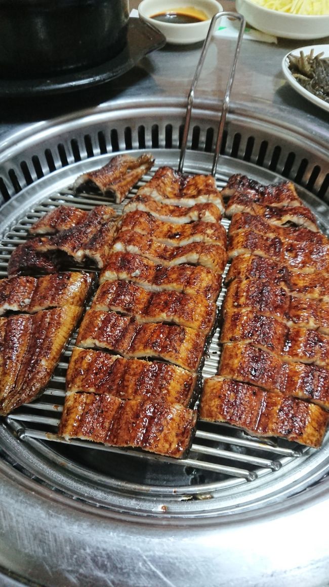 忠武路駅近くの飲食街で適当に入った鰻とナマズのお店<br /><br />日本の蒲焼に近い感じでした。<br />鰻焼肉。３人で鰻１キロ、マッコリ２本飲んで<br />約6,000円くらいだったかな