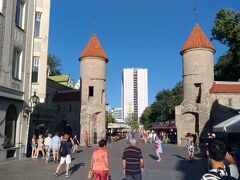 部屋で休憩した後で、夕食を兼ねて新市街の方へ散歩に行きます。
旧市街の入り口のヴィル門。ここを通って、パルヌ通りを越えれば新市街です。