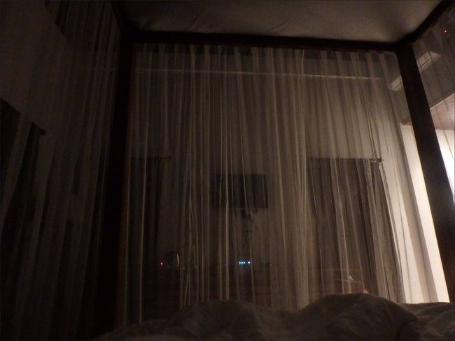 天蓋付きのベッドで安心して眠れます。<br /><br />清潔なシーツと、ゆったり広々、気持ちいいマットレスの寝心地がほんと最高。<br /><br />それではまた明日。おやすみなさい。。(^_^)<br /><br />⇒ Vol.8に続く