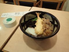 肉天ぶっかけ
自分の知ってる(讃岐)ぶっかけより汁薄め　生姜と刻み昆布入り　うーん…　コシがなくって、愛媛のうどんみたいな感じ
なんか想像と違うものが出てきました

今日のグルメ運は高くないな…