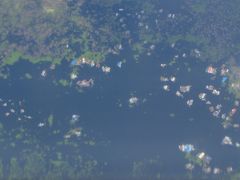 シェムリアップ到着前にトンレサップ湖が見え、水上生活の家が見えます。