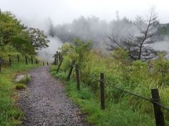 小松地獄の湯気が見えてきました。

駐車場から５０ｍくらい

この先に温泉卵ポイントがあります。