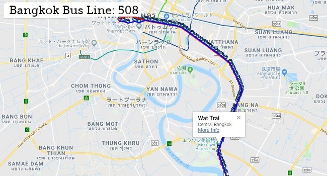 路線バス508番は、スクンビット（青札）を走るバスと高速（オレンジ札）を走るバスが有るようです。高速道路への上がり下りはバンナーあたりです。路線バス511番も同様です。
