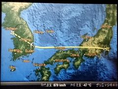 ちなみにディスプレイはこんな感じ。

韓国の航空会社だけに、これ見よがしに“Dokdo”って表示してくるよなあ・・・。

さすがに韓国－北朝鮮間のようには境界線は引いていませんが。