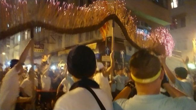 男衆の声が大きくなり、いよいよ舞火龍スタートです。<br />20:35