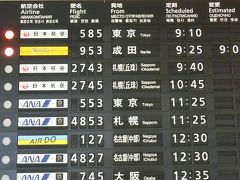 函館には９時１０分に到着です。
パタパタ到着案内に萌えます！

３２年前の１９８６年に来た時は
急行「八甲田」と青函連絡船を乗り継いで
１５時間以上かけて着いた函館でしたが
飛行機なら１時間２５分です(^^)v

