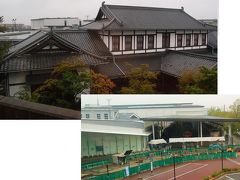 サンライズのすぐあとに、博物館が見えました。
上は旧二条駅舎です。（京都市指定有形文化財）
下はプロムナードの展示、左から蒸気機関車、電車、新幹線です。