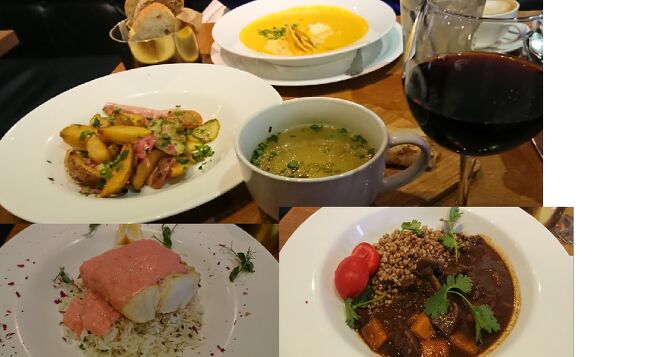 13:00に切り上げてランチに参りました。<br />歩いて10分ぐらいの「Clean Plates Society」というお店です。<br />Googlemapが大回りを誘導したのでロシアmap見て来ました。<br />ポテトサラダ頼んだら揚げた子芋、クリームスープにチキンスープ、モルス、レモネード、タラ＆ライス、赤ワイン、本日のお皿はまたグヤーシュみたいなのでした。魚のソースが合ってなかった以外はおいしかったです。ここだけはランチメニューくれました。チップ込みで1700Pでした。