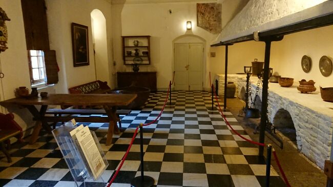 Kitchen(3)<br />キッチンではお祭りのために食べ物が用意されていました。 この宮殿は、往々にして、大量のいい食事を多数の客に提供する「集会」のために使用されました。「プリンスのところより大勢の人にいい食事を出す食堂はサンクトペテルブルクにはどこにもない」と当時書かれている。ここのレンガのストーブフードは1700年代初頭からの生き残りです。 その下のレンジは、同時代のオーブンストーブから類推して、古いレンガを使って再現されました。