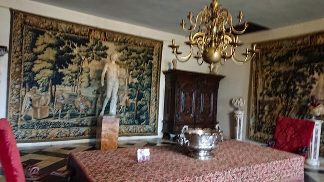 Large Chamber(6)<br />部屋は公式のレセプションに使われました。 ここの壁には1677年からイタリアの5セットのタペストリーが飾られています。マケドニアのペルセウス王の人生を表しています。ペルシャの絨毯のテーブルクロス覆われたテーブルには、ペルグラム　ポソルト（Pelgrom Potholt）によってアムステルダムで作られた銀製のワインクーラーがあります。メンシコフ家にはこの宮殿の素晴らしさに見合う全てのもの、あらゆる種類と形の銀製品があった。