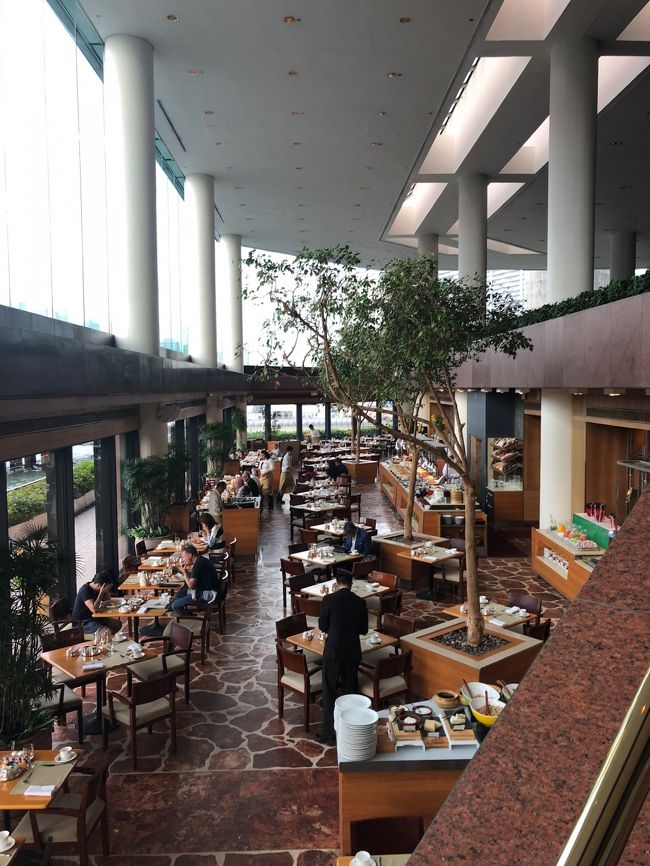 おはようございます。２日目の朝です。<br />長男がビュッフェ好きなので、「ハーバーサイド」に来ました。<br />１階でエレベーターを降りて、階段で下に降ります。