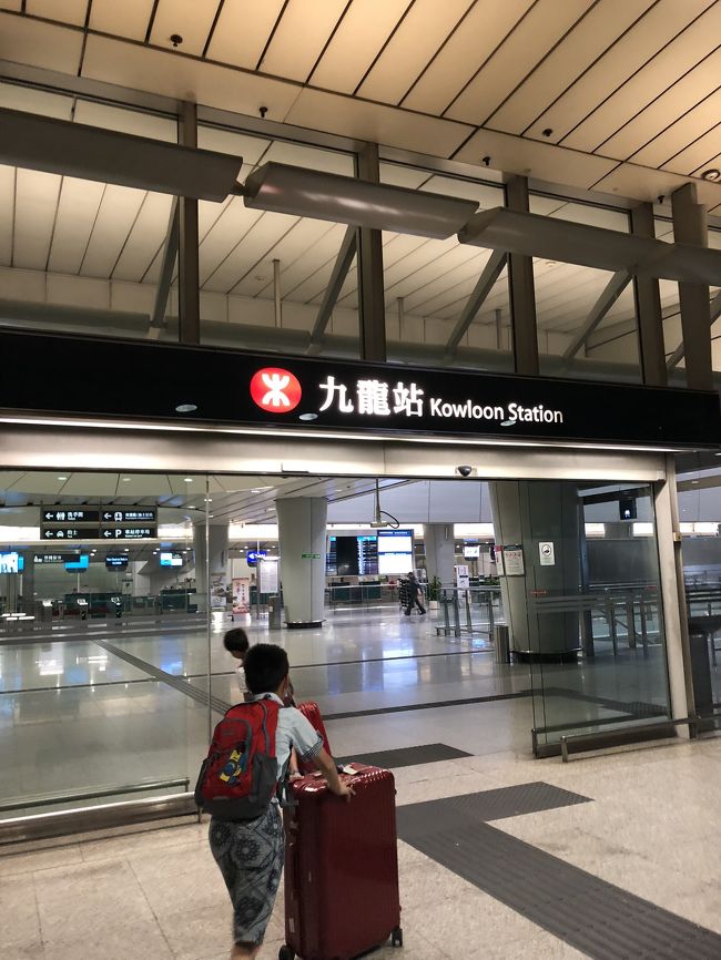 サクサク、九龍駅に到着。チェックインカウンターの手前でAELのチケットかオクトパスカードをかざさなくてはいけません。<br />ORコードをかざしてもなかなか上手くいかなくてモタモタしていたら、長男がオクトパスカードをピっとやってしまった・・・<br />もう買ってあるのに、余計なことを…<br /><br />