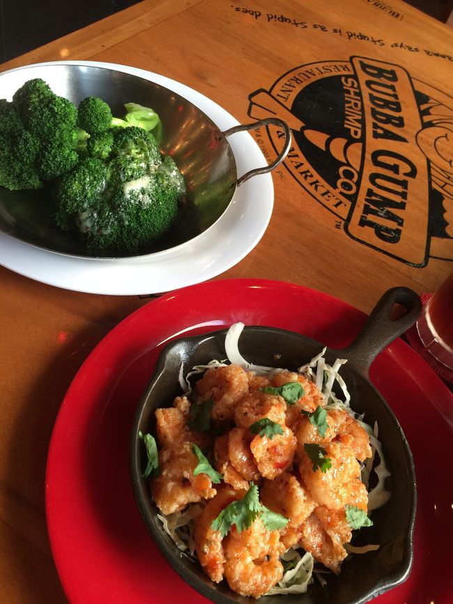 ホントは看板のメニューを食べたかったんだけど、隣の外国人夫妻が頼んだそれの皿の大きさと量の多さに冷汗。でかいポークリブに山盛りのフレンチポテト、エビの揚げたのがザクザク10尾くらい刺さった串…1人じゃ食べきれないわ（涙）とあきらめ、頼んだのがこれ。蒸しブロッコリーと揚げエビのチリソース和え。前菜と付け合わせしか頼まない私に、ウエイターさんがご飯は？メインは？ホントにこれだけでいいのか？と散々聞いてきましたが、ヘタレな1人飯の胃袋にはちょうどいい量でしたよ。トホホ<br />しかし蒸しブロッコリー！量がおかしくないか？日本のスーパーで売ってるほぼ1個分だぞ！