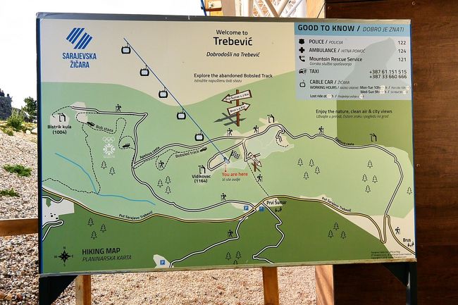 トレベヴィチ山のハイキングコースの地図。<br /><br />点線の山道を下って『Pino Nature Hotel』にたどり着けるか試してみることにしました。
