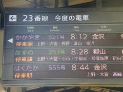 「かがやき」というネーミングいいなあ。
車両外装にゴールドのストライプあしらっているのは、
金沢名物の金箔にインスパイアされたのかな。