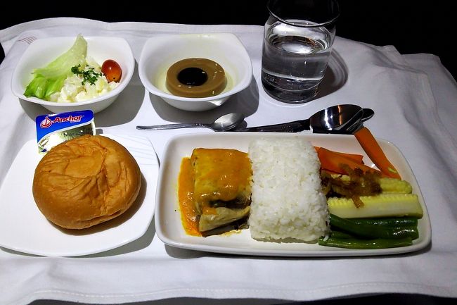 イマイチだった機内食でした。<br />定刻より遅れてデンパサール  ングラライ国際空港到着。<br />荷物を取って両替して、エアポートタクシーでホテルへ行こう<br /><br />と思ったら<br />タクシーカウンターがない！<br />そう言えば、<br />前回はホテルの迎えだったし<br />1年前の前々回はツアー会社に頼んだし<br />1年半前は個人事情でキャンセルしたので<br />2年ぶりのエアポートタクシーでした。<br />案内もなくスーツケース転がしてタクシー乗り場探していると、タクシードライバーに声をかけられホテルまでお願いしました。<br />ジンバランのホテルまで150K(ルピア、以下省略)<br />ぼったくりとか言われるけど<br />ツアー会社よりはずっと安いし、ブルーバードがいる場所も分からないし、交渉する語学も持ってないので<br />この値段で行けたら不満はありません。(エアポートタクシーより安かったと思います)<br /><br />パラゴンリゾートホテル編につづく<br /><br />https://i.4travel.jp/travelogue/11421360