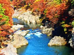 青い清流とごつごつとした岩。
そして、岩に覆いかぶさるように色づく木々は、まさに秋の絶景。

さすがに「関東の耶馬溪」は言い過ぎの感があるが、「Petit耶馬溪」位の冠は付けられそうな景色だった。
