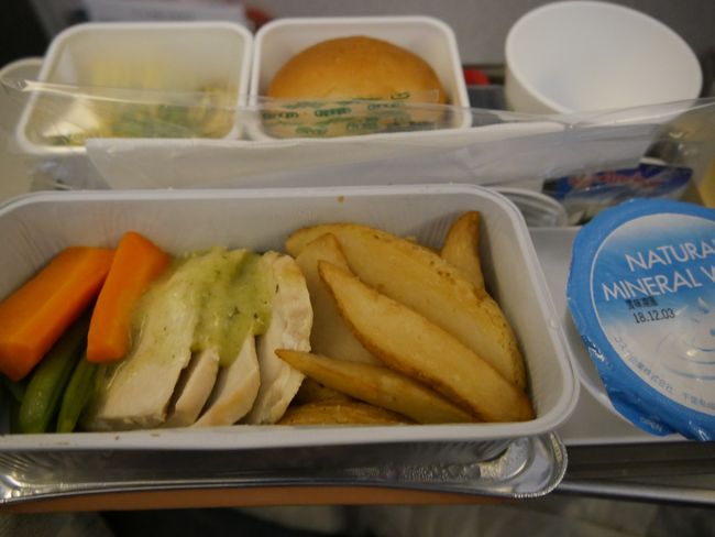 機内食。もうお腹にはいりません。