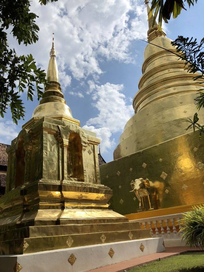 「ワットプラシン」<br /><br />お腹も満たしたところで、寺院巡りです。<br />またしても金ピカの寺院。<br />象さんも金ピカです。