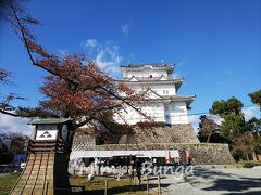真っ赤な紅葉ならお城に映えるだろうな～・・。
お城好きな私ですが、ここは初めての登城となります。
入場券を払い、中へ入ると受付でお城のポストカードが貰えました。
スタンプもありました。