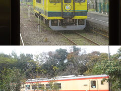 　更に進むと、行き合いの列車が現れた。この車両とは若干形状が違う。別形式なのかな。

　側線を見ると、古くさい塗色の新しそうな車両が。所有車両の仕様を細かく変えてると、検修作業が繁雑になったり、余計なコストが掛かったり、デメリットが多いんでないのか。逆にあまりに両数が少なければ関係なくなるのかな。