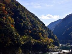 おおおおお～、こちらも絶景かな絶景かな～！(*´∀｀*)
吉野川の激流と一緒になって演出している、晩秋の大歩危峡に広がる美しい紅葉風景とのコントラストが実に見事でしたね～♪