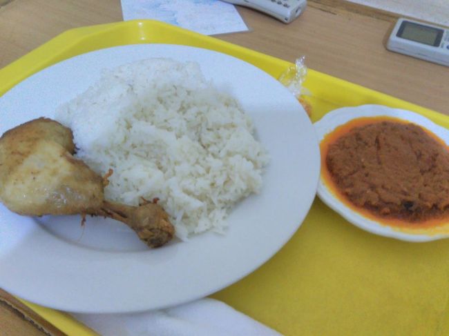 結局外には出歩かず、持ち出しの仕事に精を出しました。夕食もホテル内でチキンライスをいただきます。15セディ（480円）。