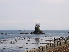 翌日は、天気が良かったので富山湾越しの立山連峰を期待して雨晴海岸へ。残念ながら立山連峰は薄っすら見えるだけだった。