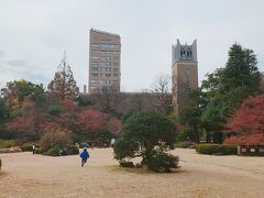 するとポンっと公園に出てきました。
放し飼いにされたキブン。

目の前は早稲田大学ですね