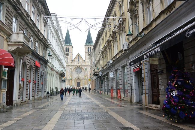 カトリック大聖堂へ続く通り。<br /><br />先日準備していたイルミネーションが完成していました。