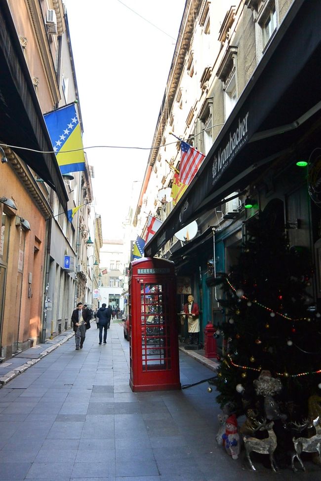 カフェやバーが並ぶ細道にもクリスマスツリーが出ていました。