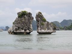 今回のツアーのハイライト、闘鶏岩。闘鶏というより
鶏のつがいに見えなくもない。