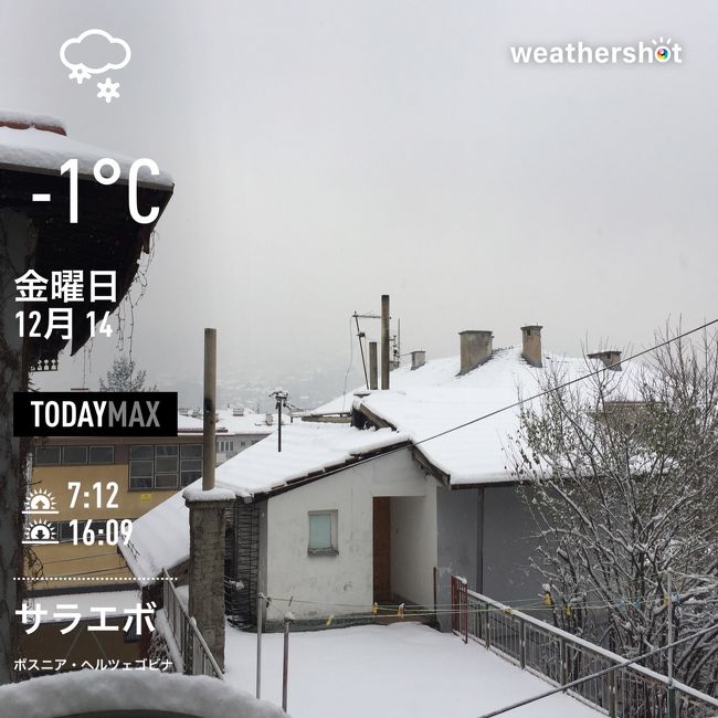 12月14日　雪　最高気温－1℃<br />日の出7：12　日の入16：09