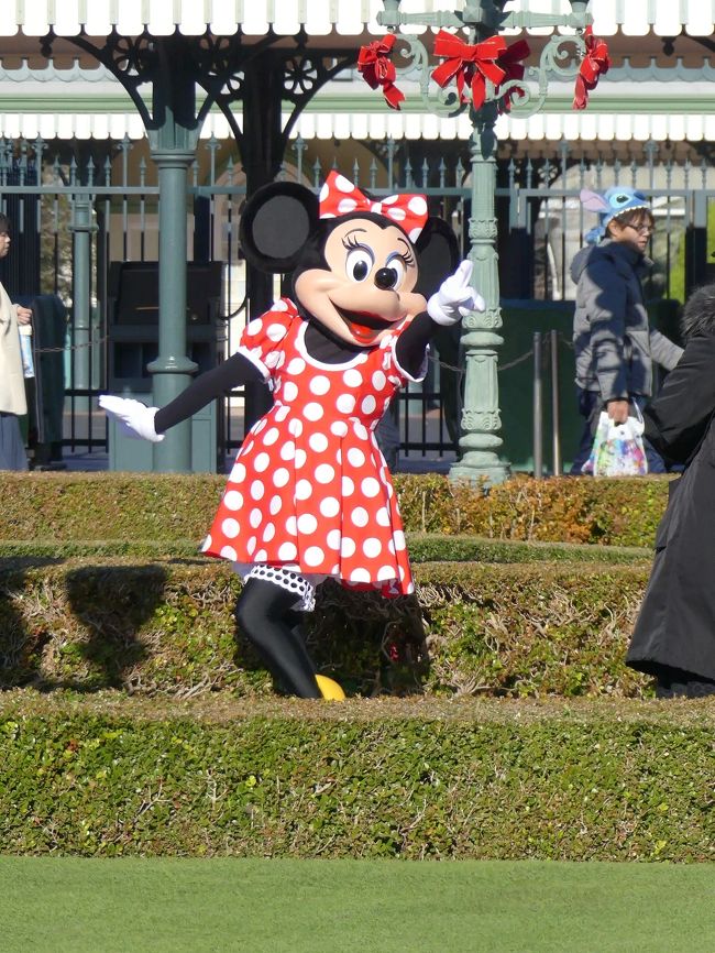 娘が手袋を片方落とすハプニングがありました。<br /><br />入り口近くの忘れ物センター？へ行って並んでる途中にミニーちゃんが登場しました。