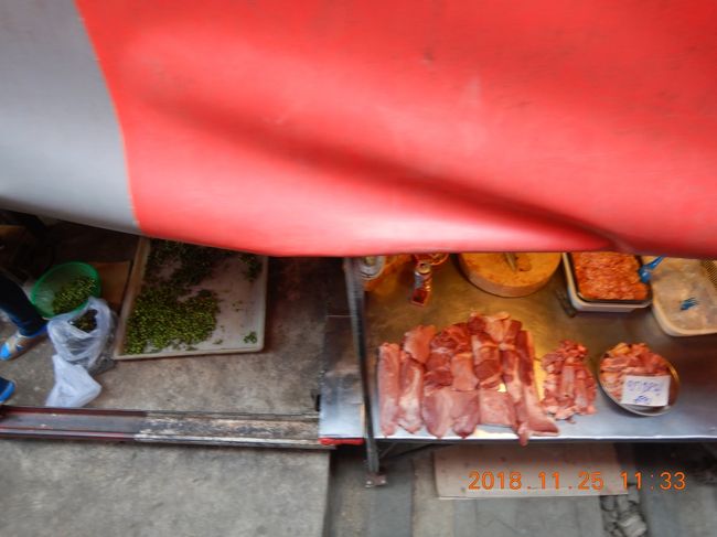 真下には、テントに隠れた市場が・・・・<br />よく見ると、なんと生の鶏肉が並んでいます！！