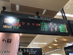 皇居での一般参賀を終え、ぽっかり空いた休日の午後、どこに行こうか悩みました。別にそのまま家に帰ってもよいのですが、翌日仙台から帰ってくる時に使うために週末パスを買ったので、2日間有効の初日が今日。つまり宮城以南のJR東日本の運賃部分が乗り放題の権利があるなら使わなきゃ損、というわけです。

あまり天気は良くなかったので、駅から近いところ、温泉とかでノンビリできるところということで、那須塩原は温泉は駅から離れているし、熱海かな、でも芸がないなとか思っていたのですが、ふと東京駅のアナウンスで、「常磐線特急は事故のため本日に限り上野駅始発となります」と流れていて、これは天の声、ということで常磐線に乗ることにしました。

いわき湯本なら駅前が温泉だし、ということでその中でも湯本に行くことに。

東京駅から上野駅に移動しましたが、ダイアが乱れていることから、発車時間と発車順序が入れ違っています。