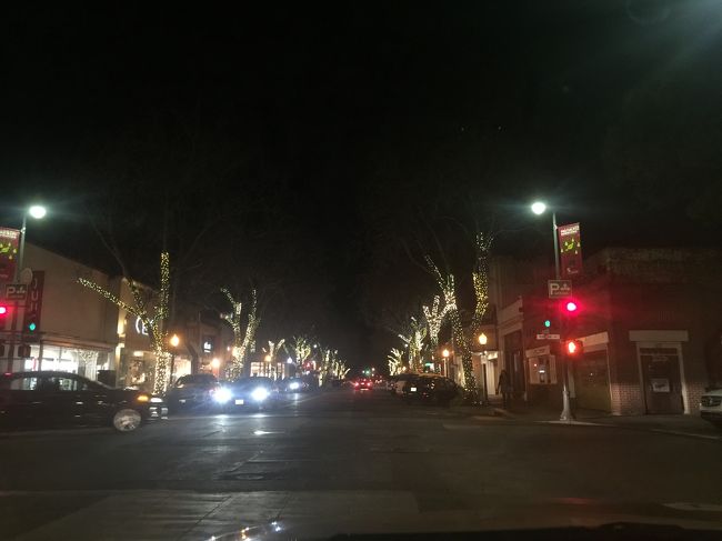 暗く撮れたが　肉眼では　繁華街な　パロアルトの夜ｗ<br />クリスマスの飾りつけじゃなくて　年中こんな感じだｗ<br />週末は　路上ライブが　一ブロックごとにあると言っても過言ではないｗ<br />
