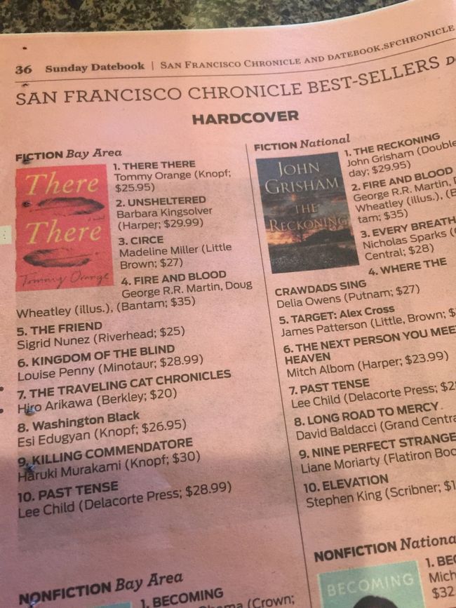 有川浩さんの　旅猫クロニクル？　みたいなのが健闘しているのじゃ<br />そして　騎士団長殺し？　ムラカミの、、二冊がベスト１０入りしている！<br />有川浩さんは　こんまりみたいに　シリコンヴァレーに家を買えるかしら？<br />（こんまりは　USで番組を持っていますぜ）<br />