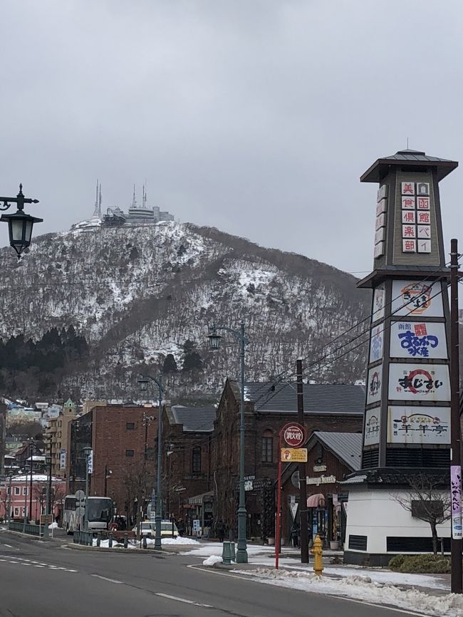 函館につきました！ホテルに荷物を預けた後、ホテル近くから函館山を。ちょっと曇ってますね。