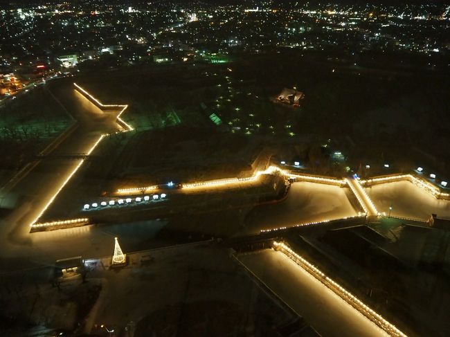 タワーからみた、光る五稜郭公園。大きすぎて全体が入りません！