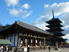 興福寺の中で、個人的には一番有名だと思っている五重塔（奥）。
手前は東金堂。